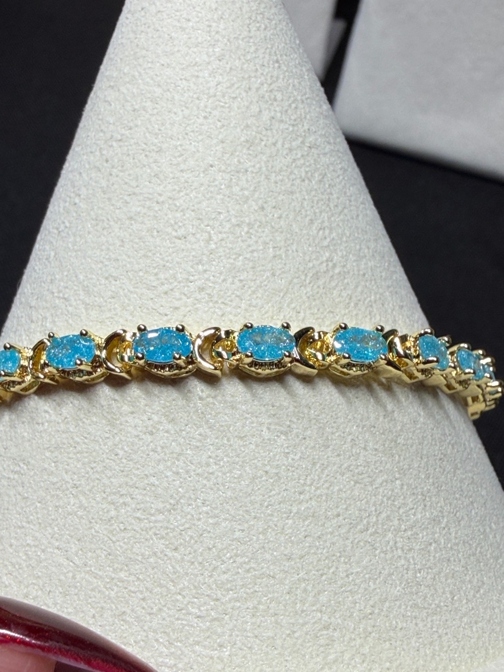 18k triple plated gold aqua blue topaz bracelet sz 7.